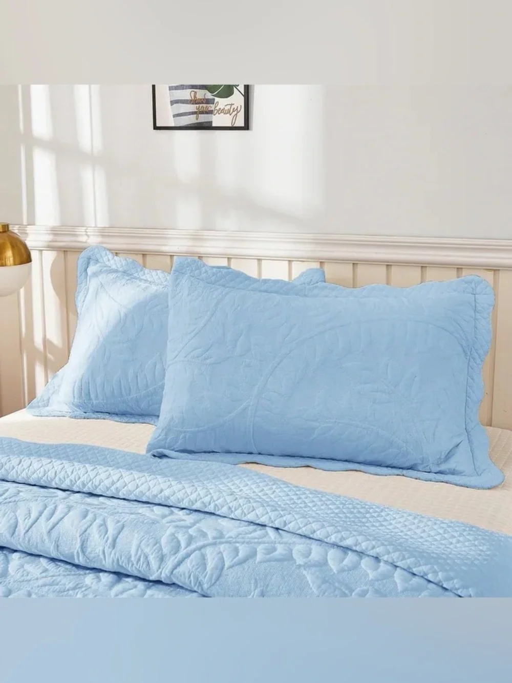 Light Blue Quilted Pillow Sham Pair